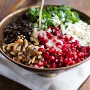Pomegranate, Kale, and Wild Rice Salad with Walnuts and Feta - a perfect way to freshen up the table this Thanksgiving! | pinchofyum.com