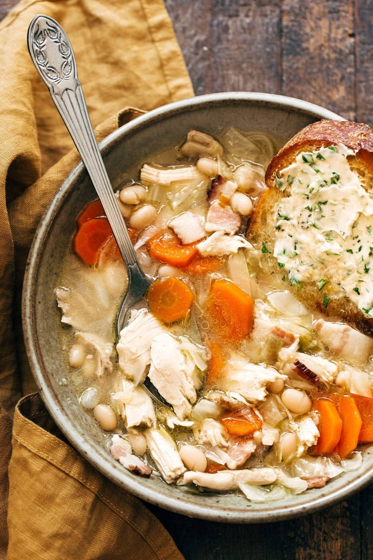Country chicken stew in a bowl.