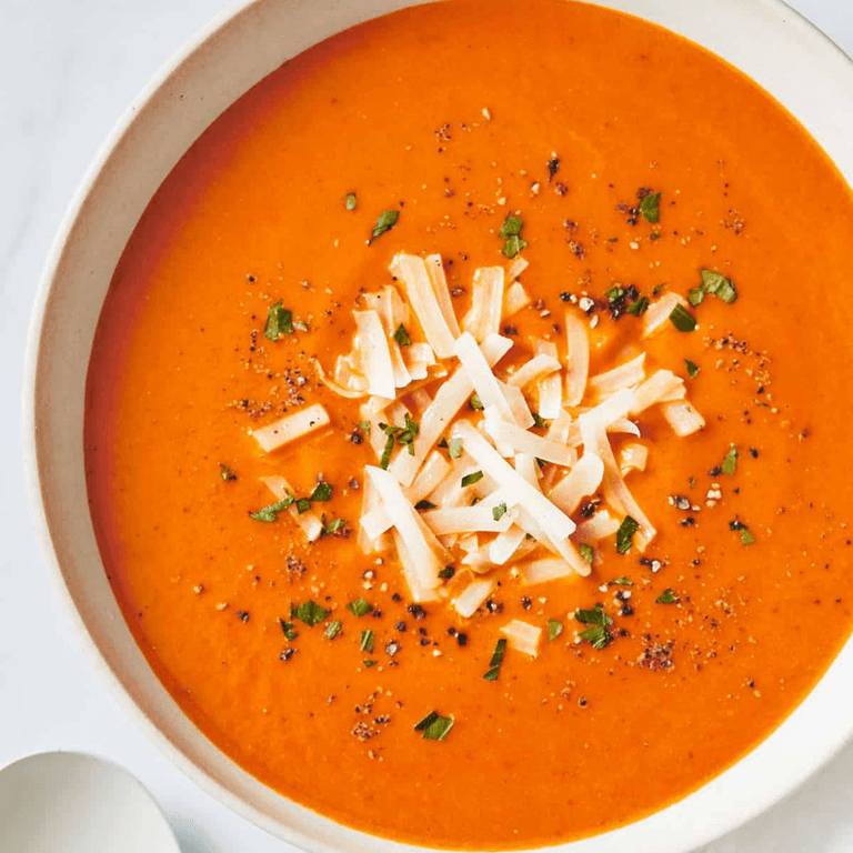 Tomato soup in a bowl with cheese.