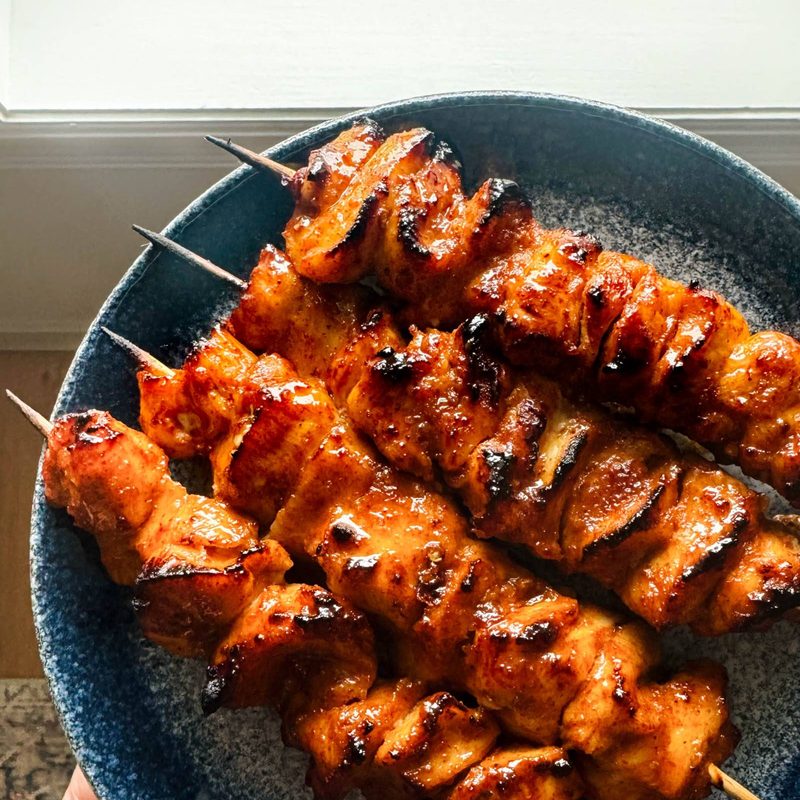 Honey chipotle chicken skewers.