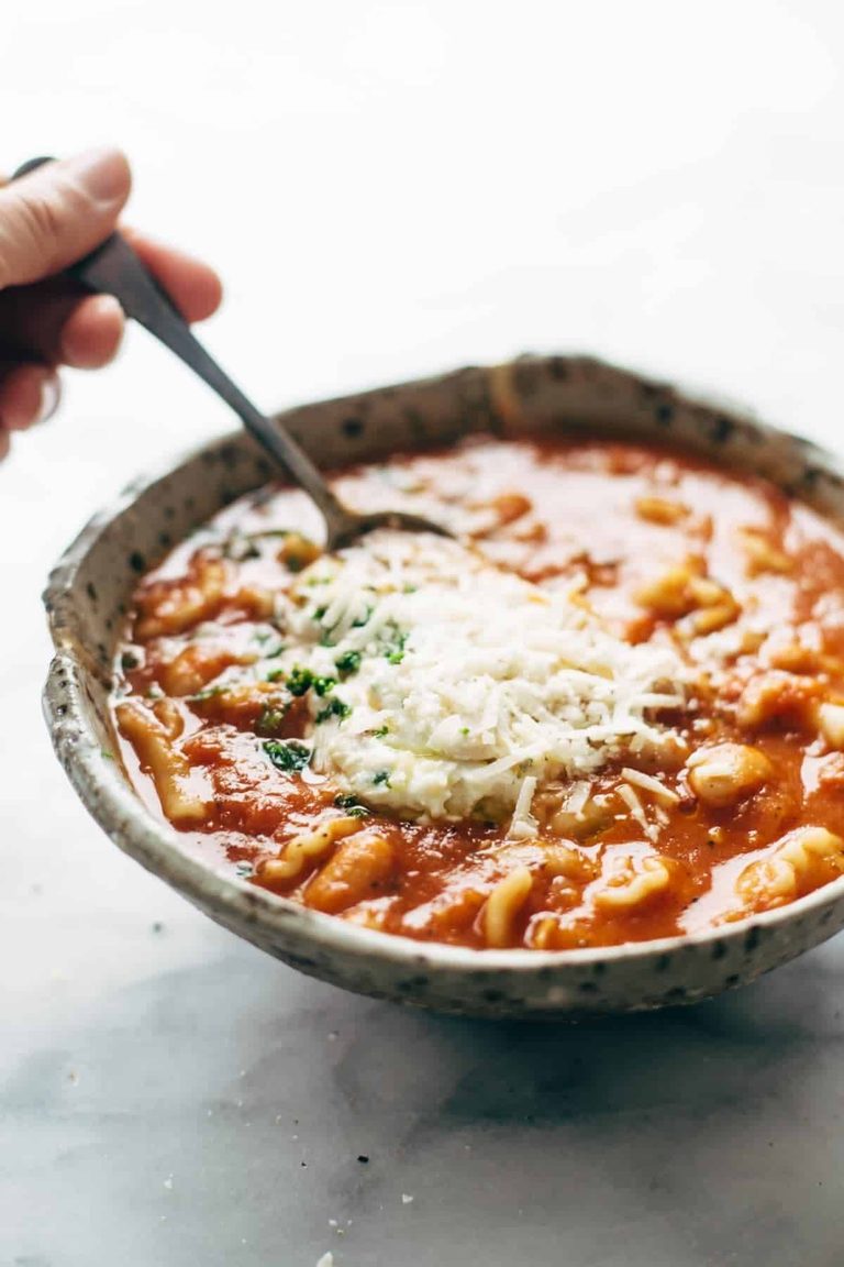 Lasagna soup in a bowl.
