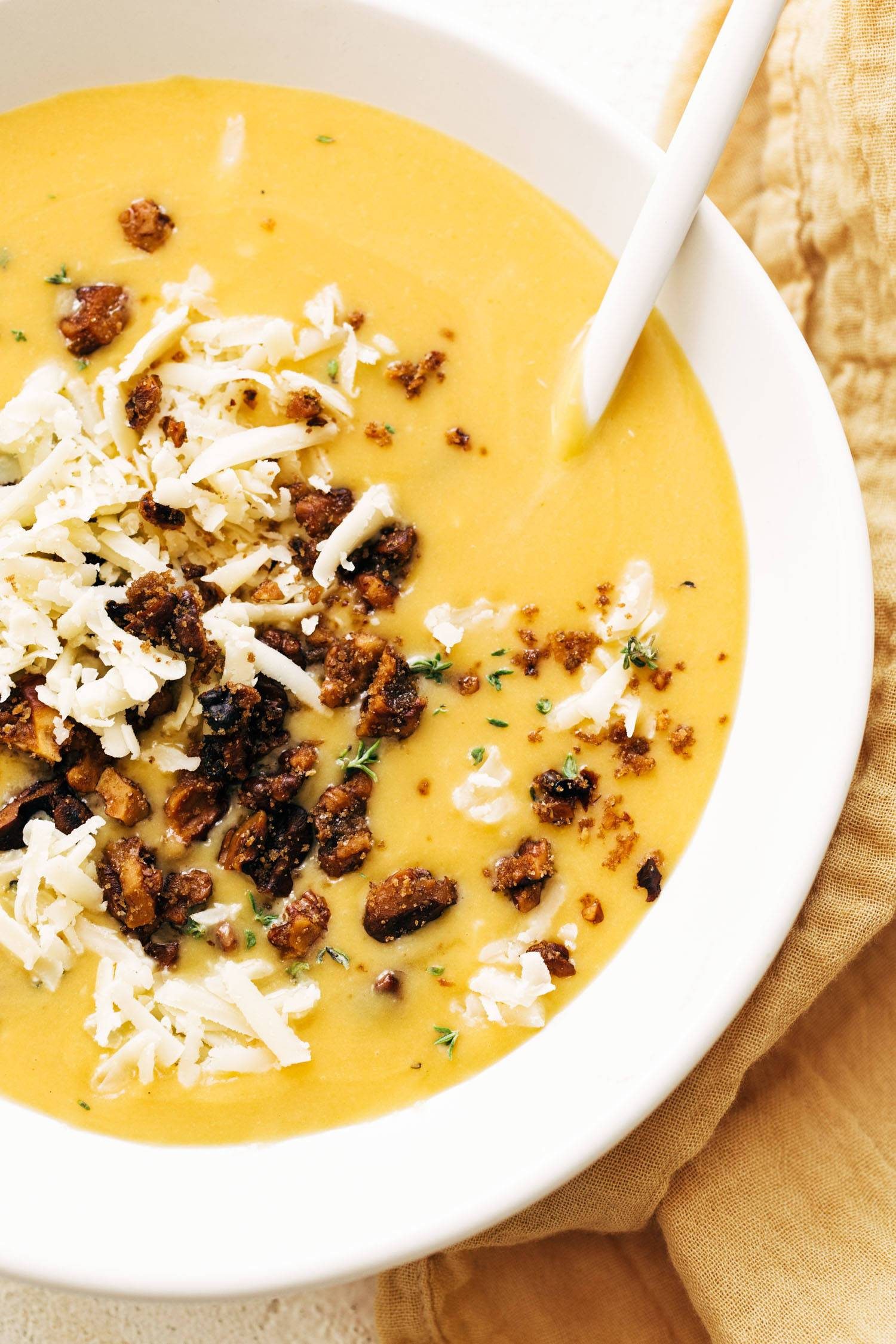 Pumpkin soup with walnut crispies on top.