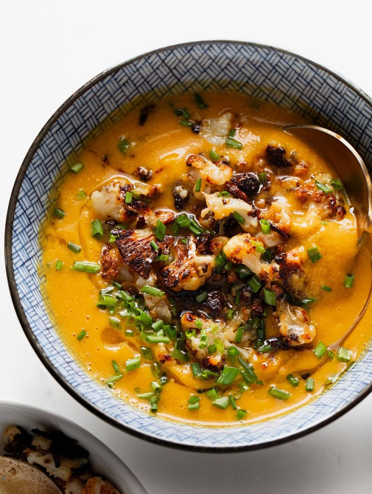 Sweet potato soup with cauliflower on top.
