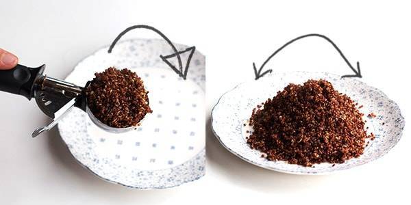 Food in a scoop and food on a plate.