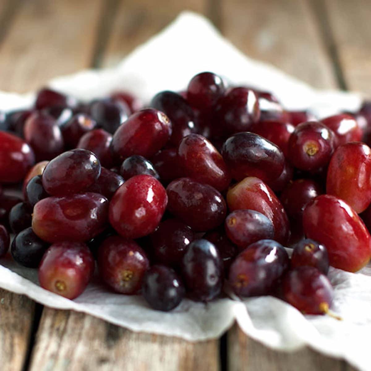 Grapes on a napkin.